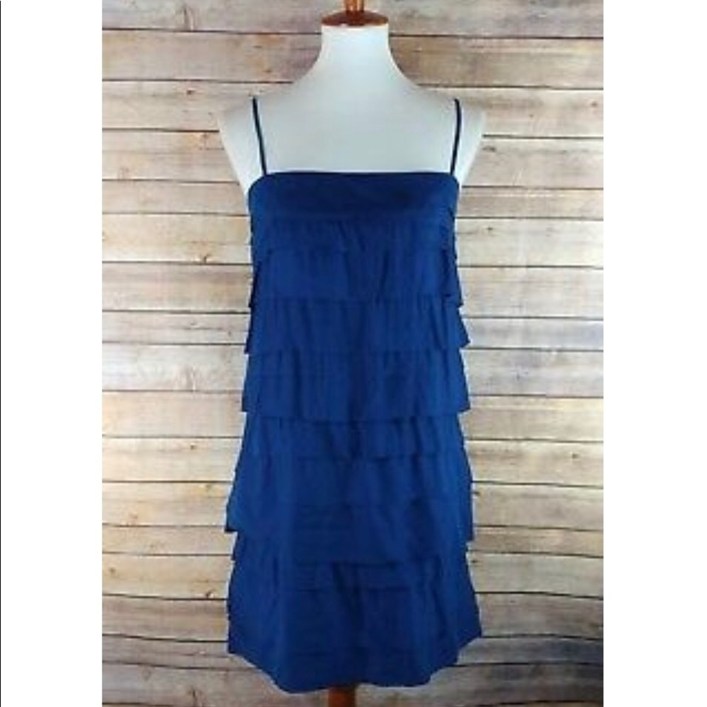 LOFT Blue Tiered Dress with Spaghetti Straps